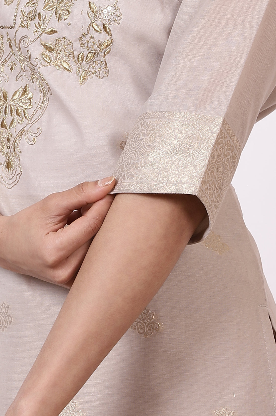 Off-White Zari Embroidered Yarn Dyed Straight Kurta, Palazzo and Dupatta Set