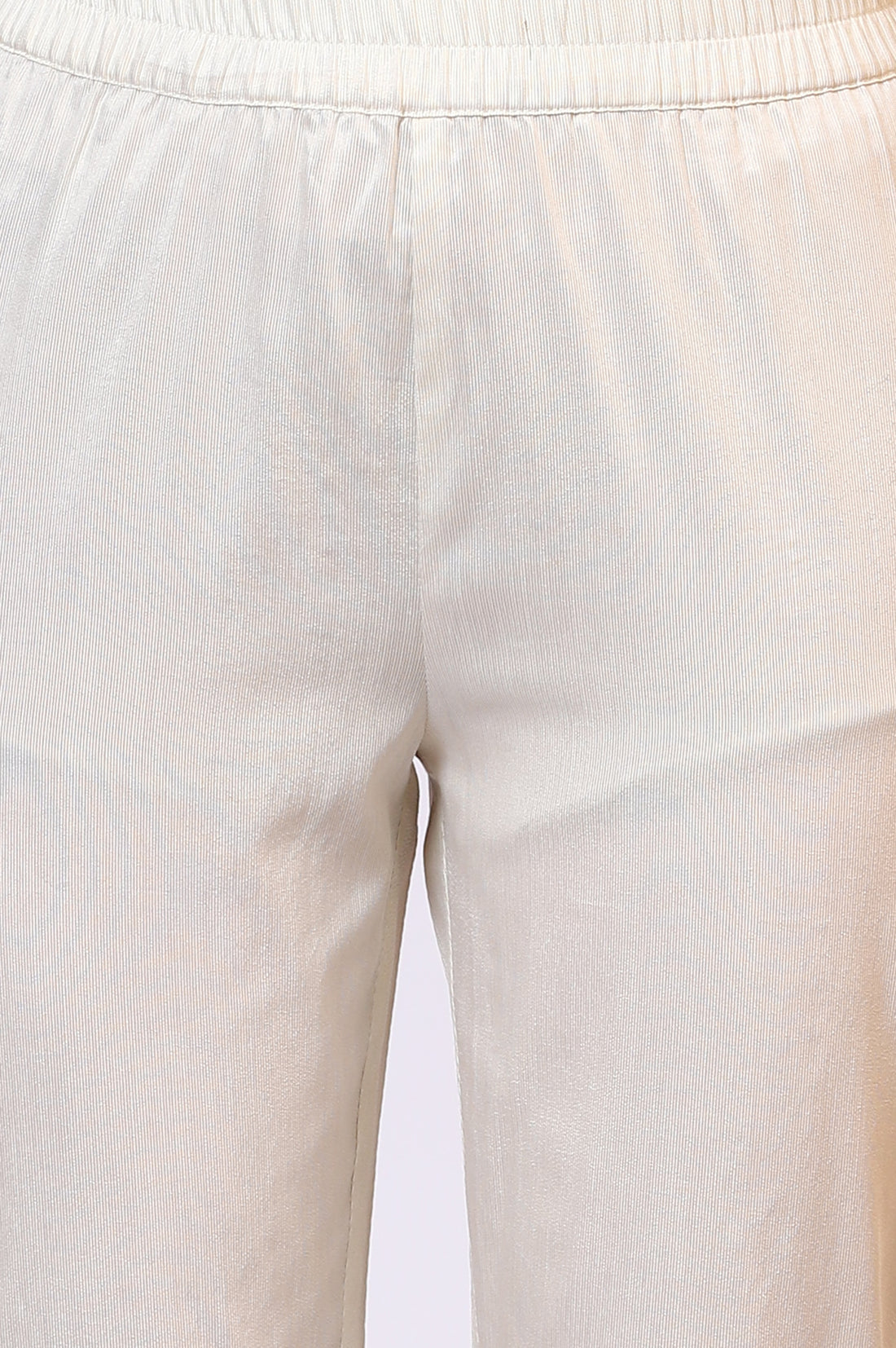 Off-White Zari Weaving Yoke A-line Kurta, Palazzo and Dupatta Set