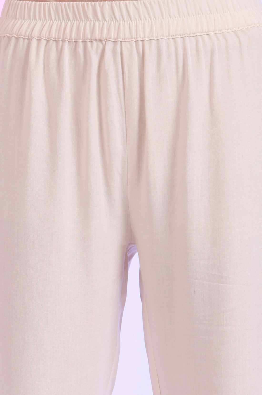 Off White Yarn Dyed Cotton Blend Flarred Kurta with Trousers &amp; Dupatta Set