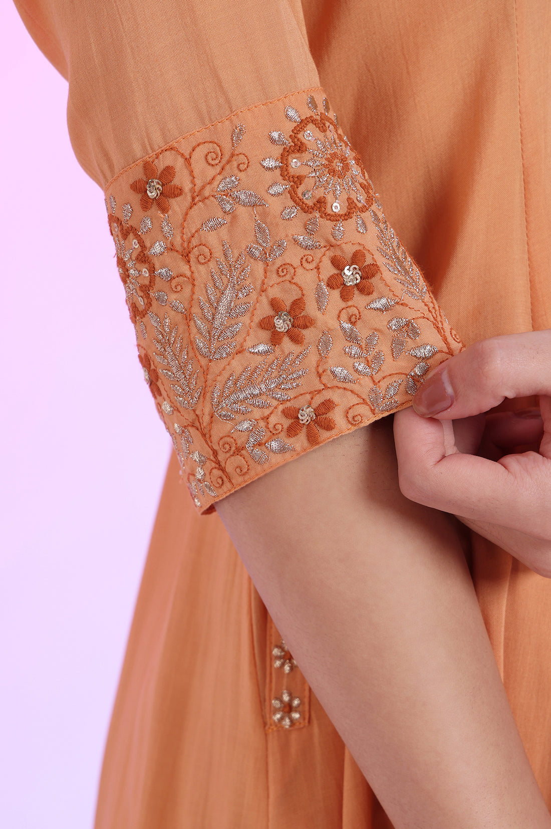 Orange Embroidered Anarkali with Palazzos &amp; Dupatta Set