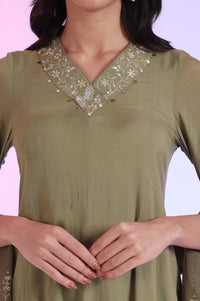Green Embroidered Anarkali with Palazzos &amp; Dupatta Set