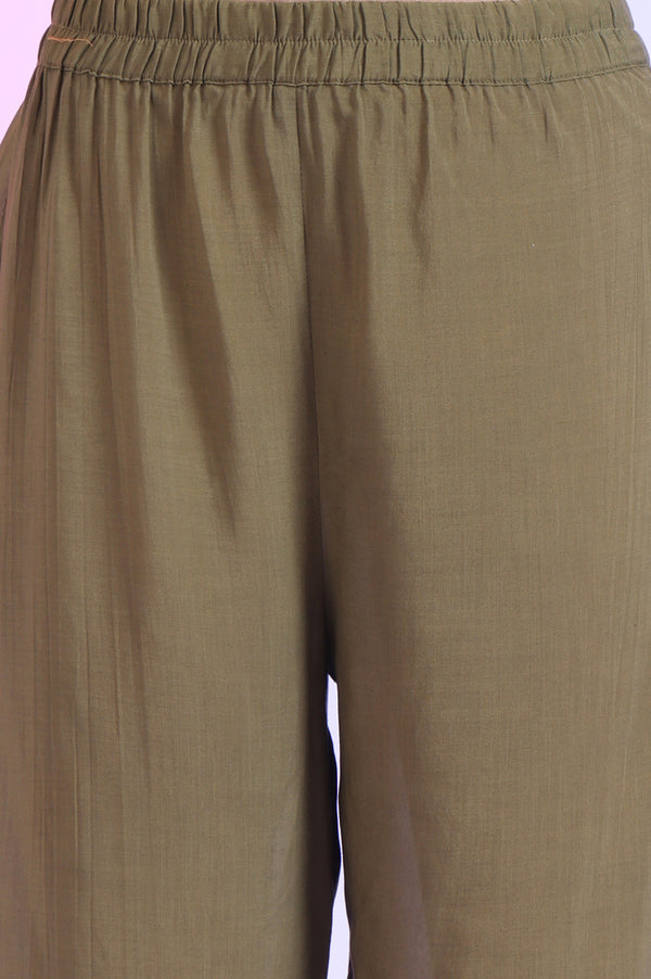 Green Embroidered Anarkali with Palazzos & Dupatta Set