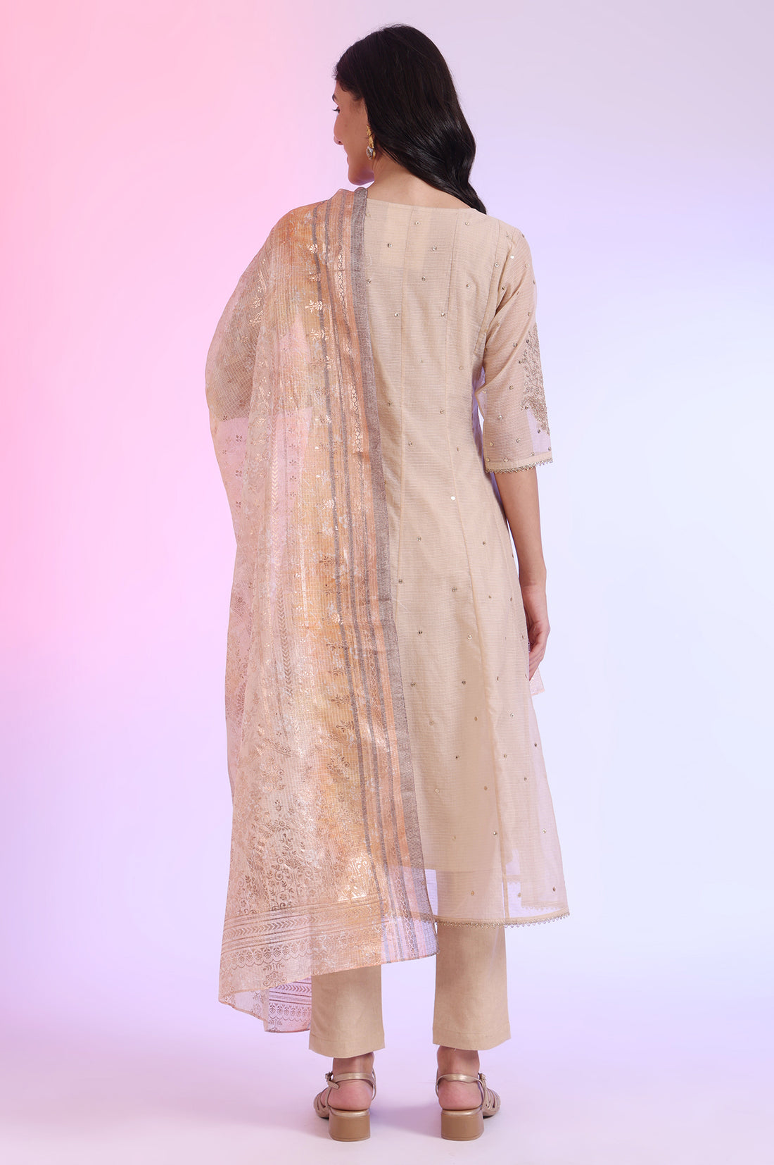 Brown Embroidered Anarkali with Trousers &amp; Dupatta Set