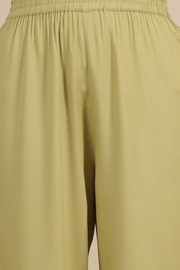 Green Zari Embroidered Tissue Flared Kurta and Palazzo and Dupatta Set