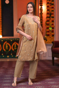 Golden Zari Embroidered Festive Straight Kurta, Palazzo Set with Dupatta