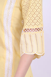 Yellow Embroidered Pure Cotton Straight Kurta with Palazzos &amp; Dupatta Set