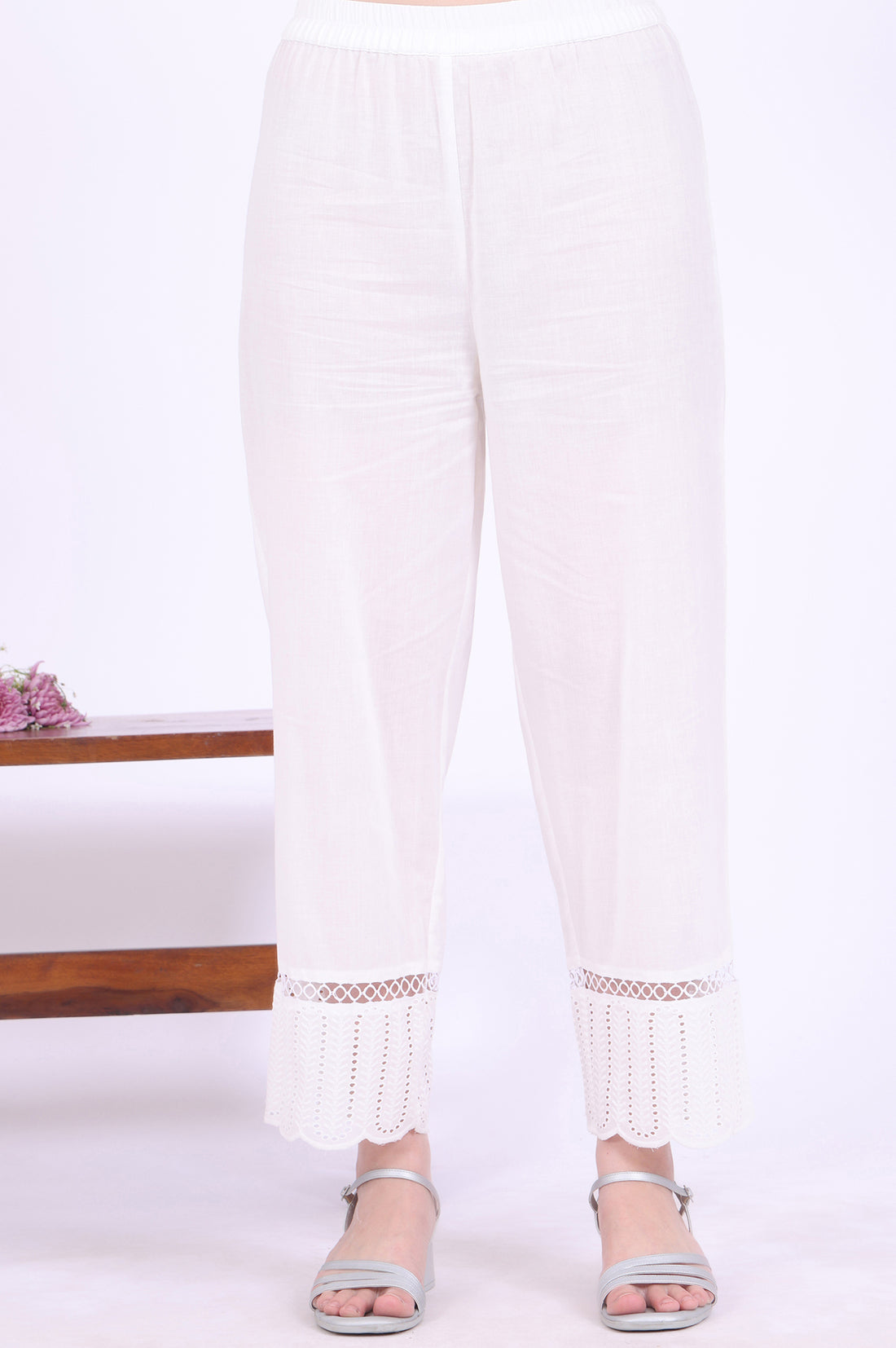 Yellow Embroidered Pure Cotton Straight Kurta with Palazzos &amp; Dupatta Set