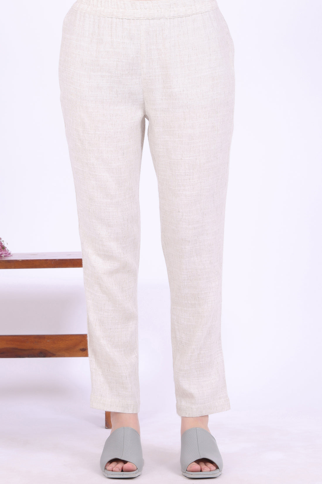 Beige Embroidered A-Line Kurta &amp; Trousers Set