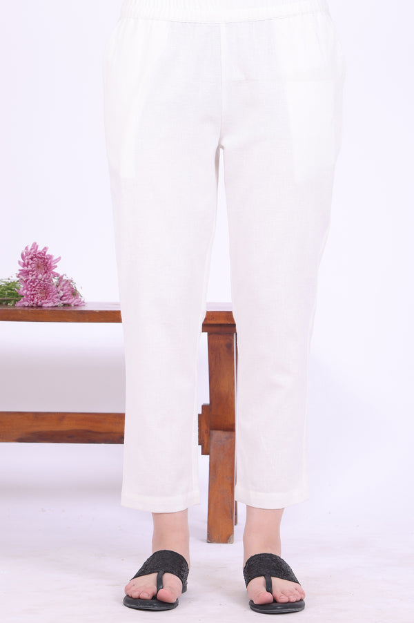 White Embroidered Cotton Blend Straight Kurta with Trousers & Dupatta Set