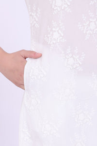 White Embroidered Pure Cotton A-Line Kurta with Trousers &amp; Dupatta Set