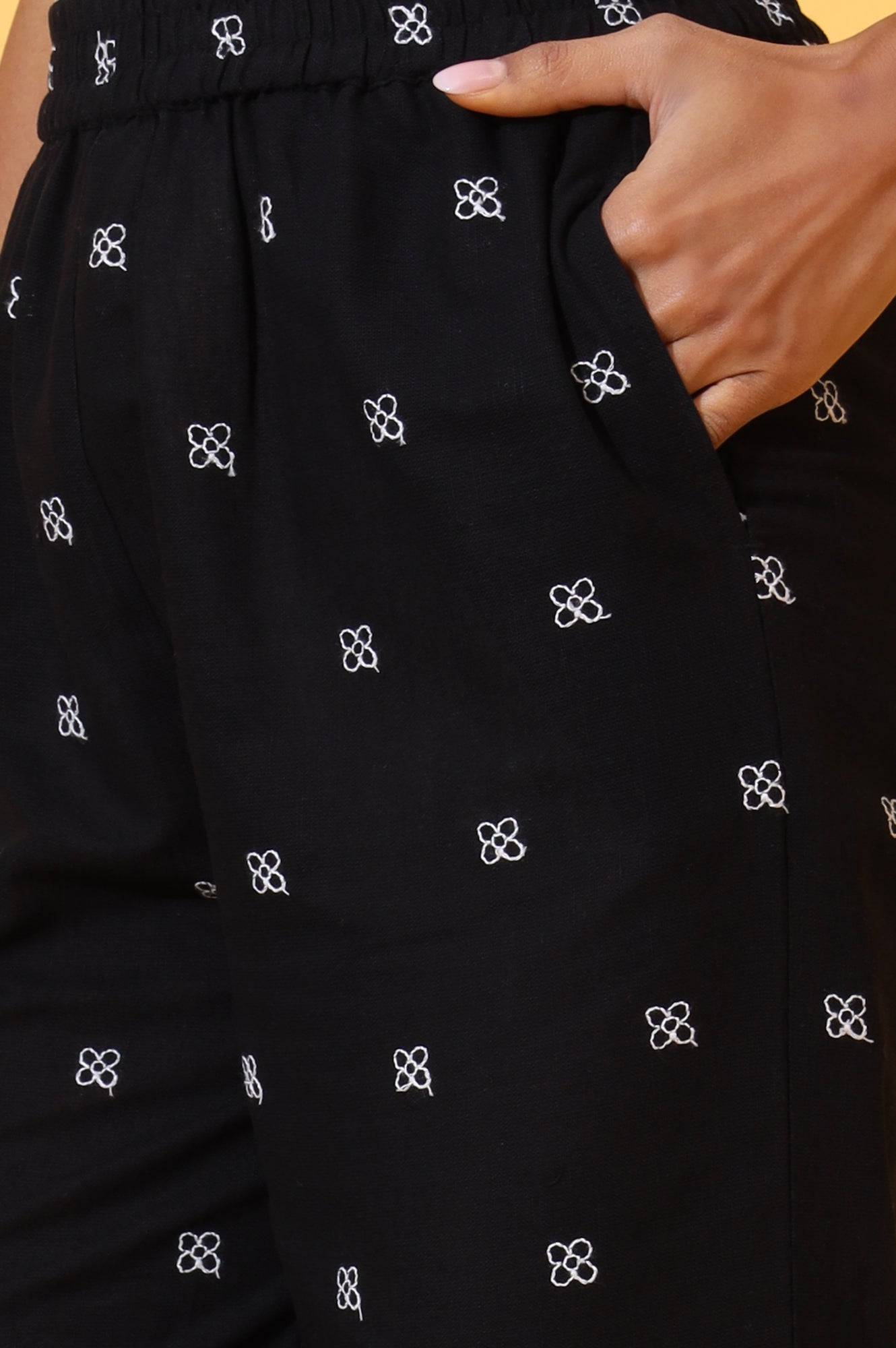 Black Schiffli Embroidered Pure Cotton Straight Kurta and Palazzo Co-ord Set