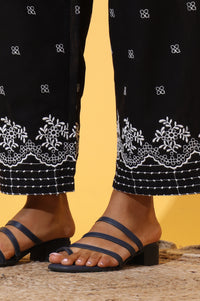 Black Schiffli Embroidered Pure Cotton Straight Kurta and Palazzo Co-ord Set