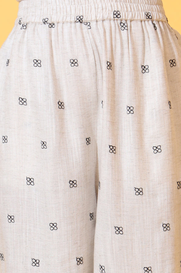 Off-White Schiffli Embroidered Pure Cotton Straight Kurta and Palazzo Co-ord Set