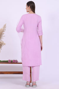 Purple Embroidered Straight Kurta with Palazzos &amp; Dupatta Set