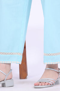 Blue Embroidered Pure Cotton Straight Kurta with Palazzos &amp; Dupatta Set