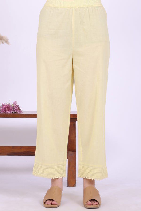 Yellow Embroidered Pure Cotton Straight Kurta with Palazzos & Dupatta Set