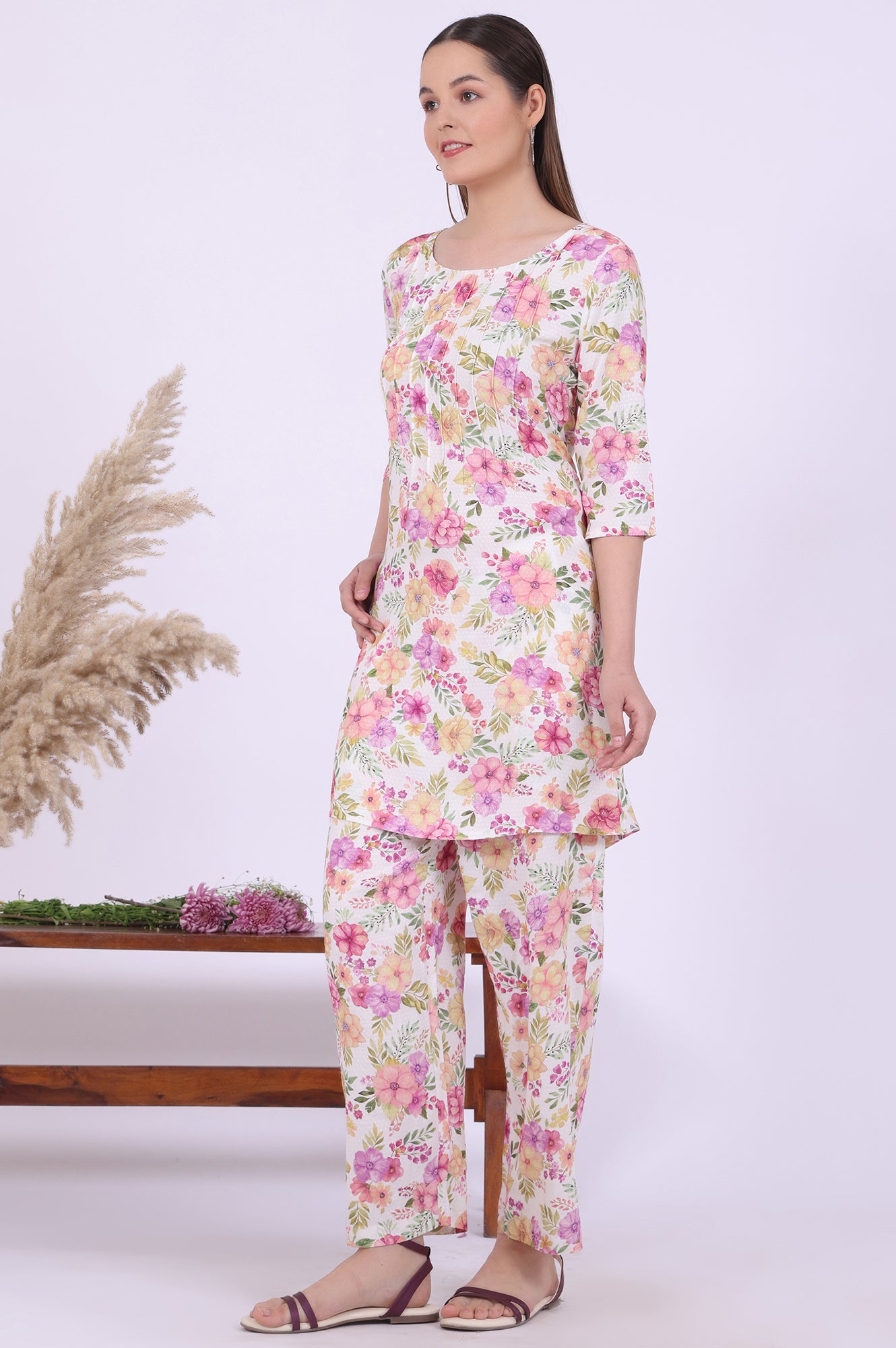 Multicolour Printed Straight Kurta &amp; Palazzos Set