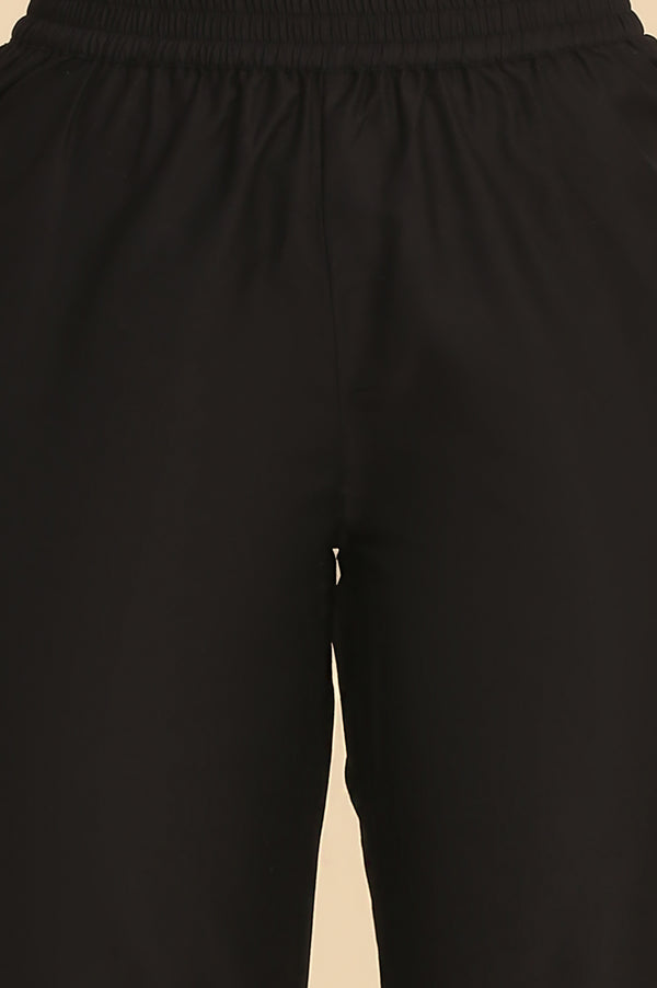 Black Solid Schiffli Embroidered Flared Kurta, Trousers and Dupatta Set