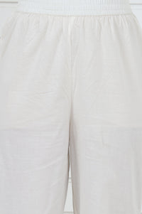 Off White Embroidered Printed Schiffli Flared Kurta, Trouser And Dupatta Set