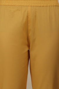Yellow Embroidered Pure Cotton Straight Kurta, Trousers and Dupatta Set