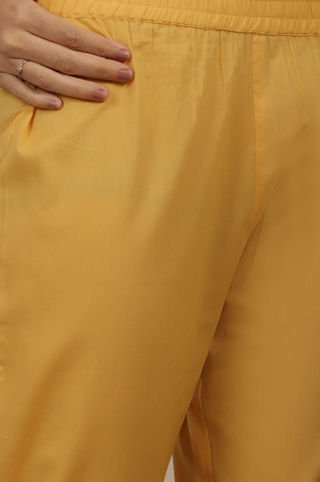 Yellow Embroidered Pure Cotton Straight Kurta, Trousers and Dupatta Set