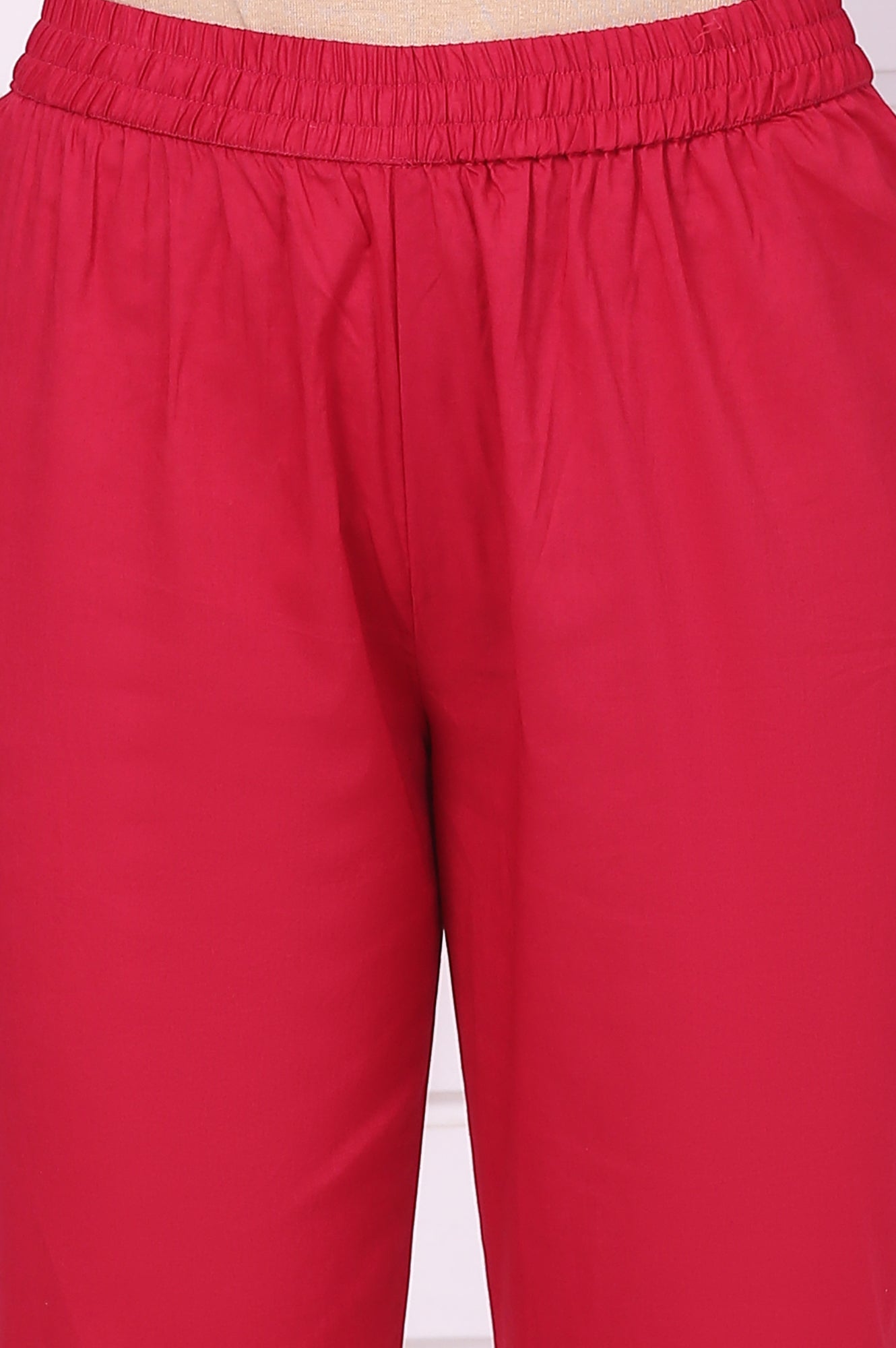 Red Schiffli Embroidered Pure Cotton Straight Kurta, Trousers and Dupatta Set