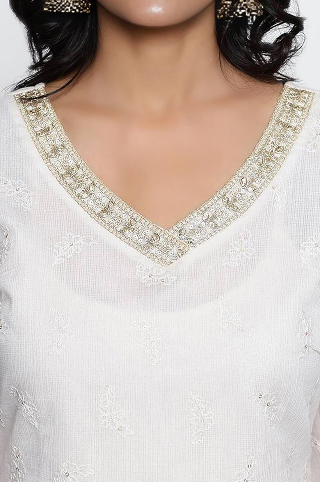 White Solid Printed Embroidered Cotton Nylon Straight Kurta, Palazzo and Dupatta Set