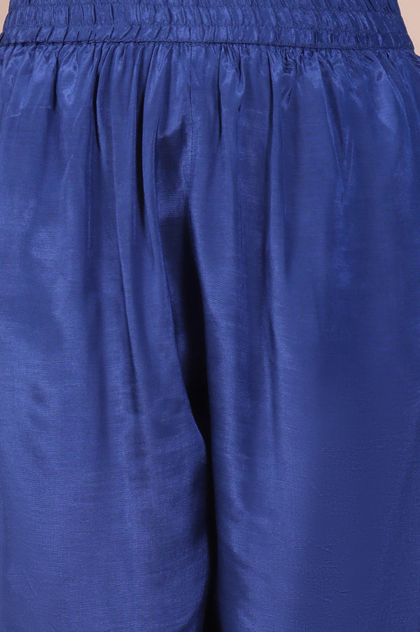 Blue Embroidered Spaghetti Strap Kurta, Palazzo and Dupatta Set