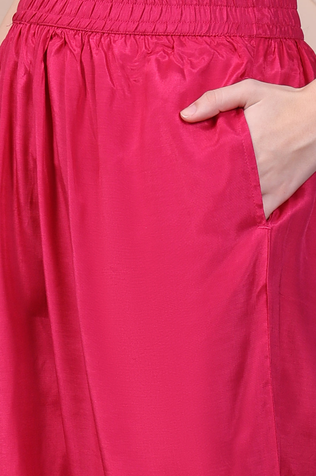 Pink Embroidered Spaghetti Strap Kurta, Palazzo and Dupatta Set