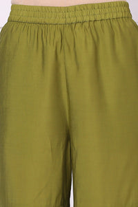 Green Embroide Schiffli Flared Kurta, Sharara and Dupatta Set