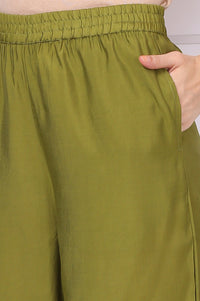 Green Embroide Schiffli Flared Kurta, Sharara and Dupatta Set