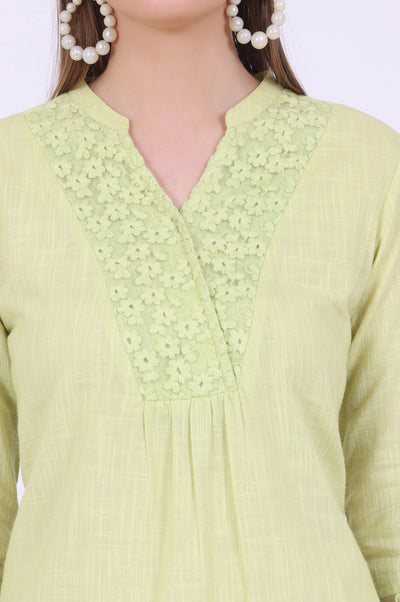 Green Solid Pure Cotton A-Line Kurta & Palazzos Set