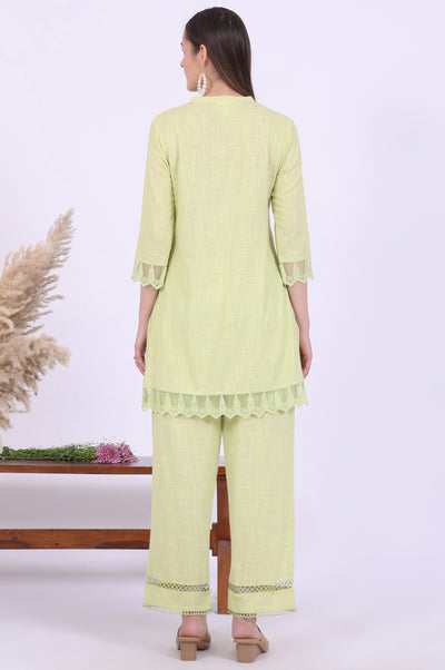 Green Solid Pure Cotton A-Line Kurta & Palazzos Set