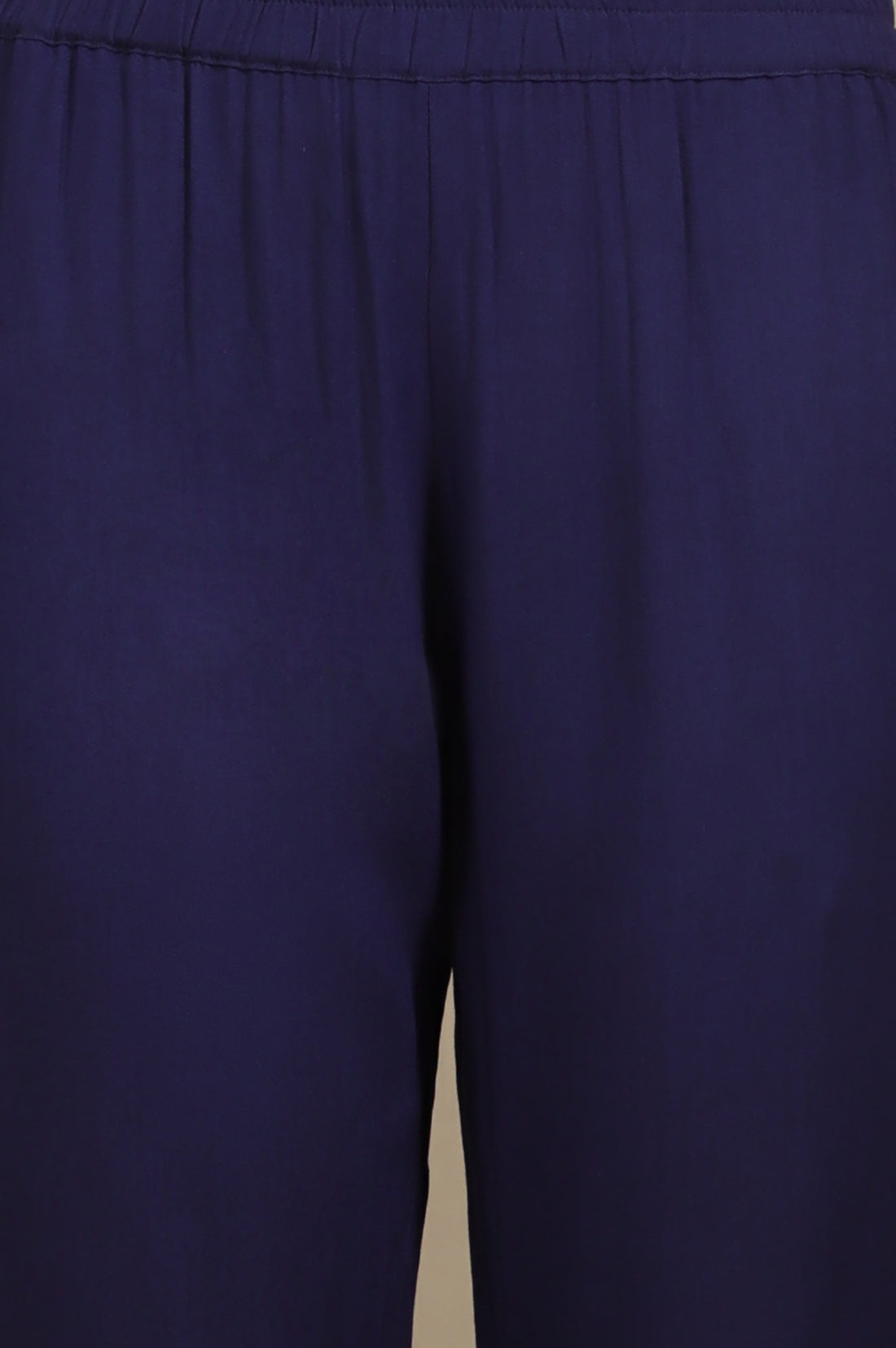 Blue Floral Printed A-line Kurta, Trousers and Dupatta Set