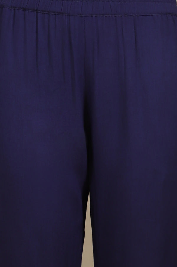 Blue Floral Printed A-line Kurta, Trousers and Dupatta Set