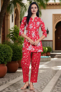 Red Bold Floral Printed A-line Kurta and Pants Co-ord Set