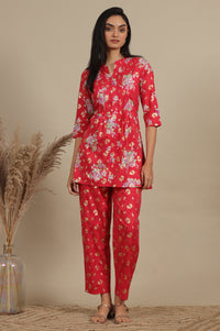 Red Bold Floral Printed A-line Kurta and Pants Co-ord Set