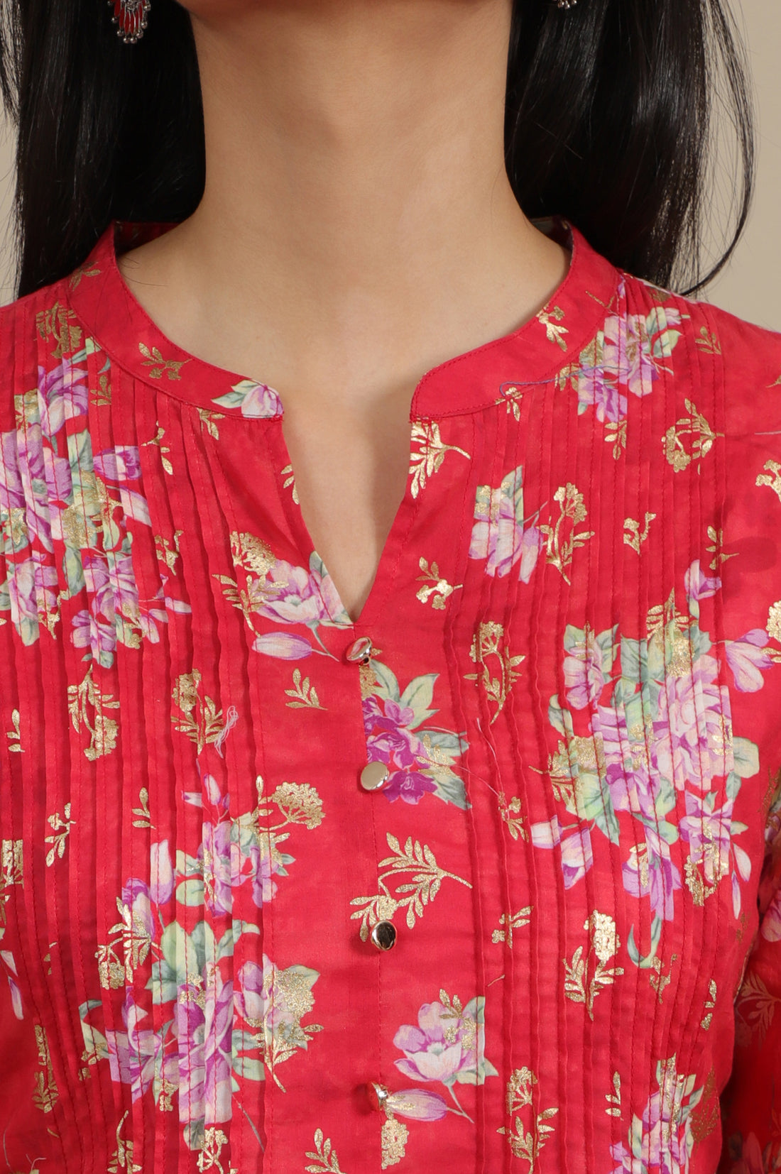 Red Bold Floral Printed A-line Kurta and Pants Co-ord Set