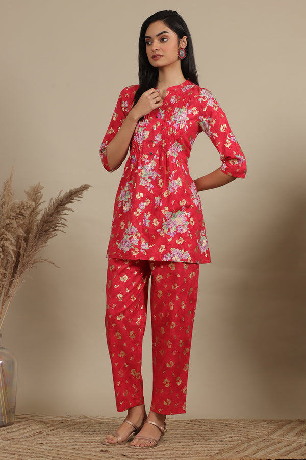 Red Bold Floral Printed A-line Kurta and Pants Co-ord Set