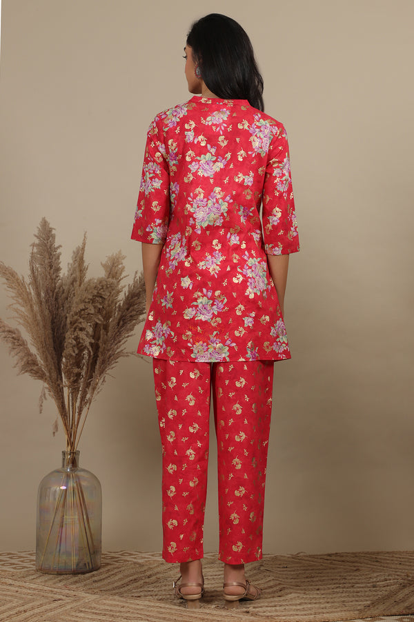 Red Bold Floral Printed A-line Kurta and Pants Co-ord Set