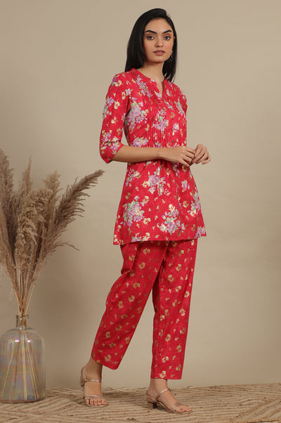 Red Bold Floral Printed A-line Kurta and Pants Co-ord Set