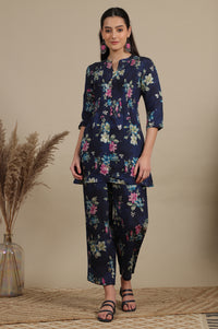 Blue Bold Floral Printed A-line Kurta and Pants Co-ord Set