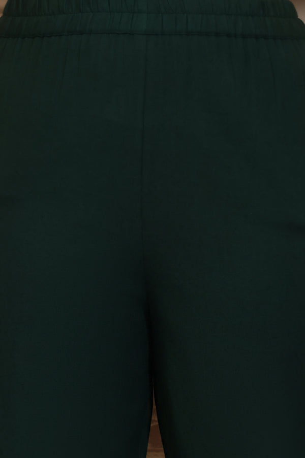 Green Printed Sequinned Flared Cotton Kurta, Trouser and Dupatta Set