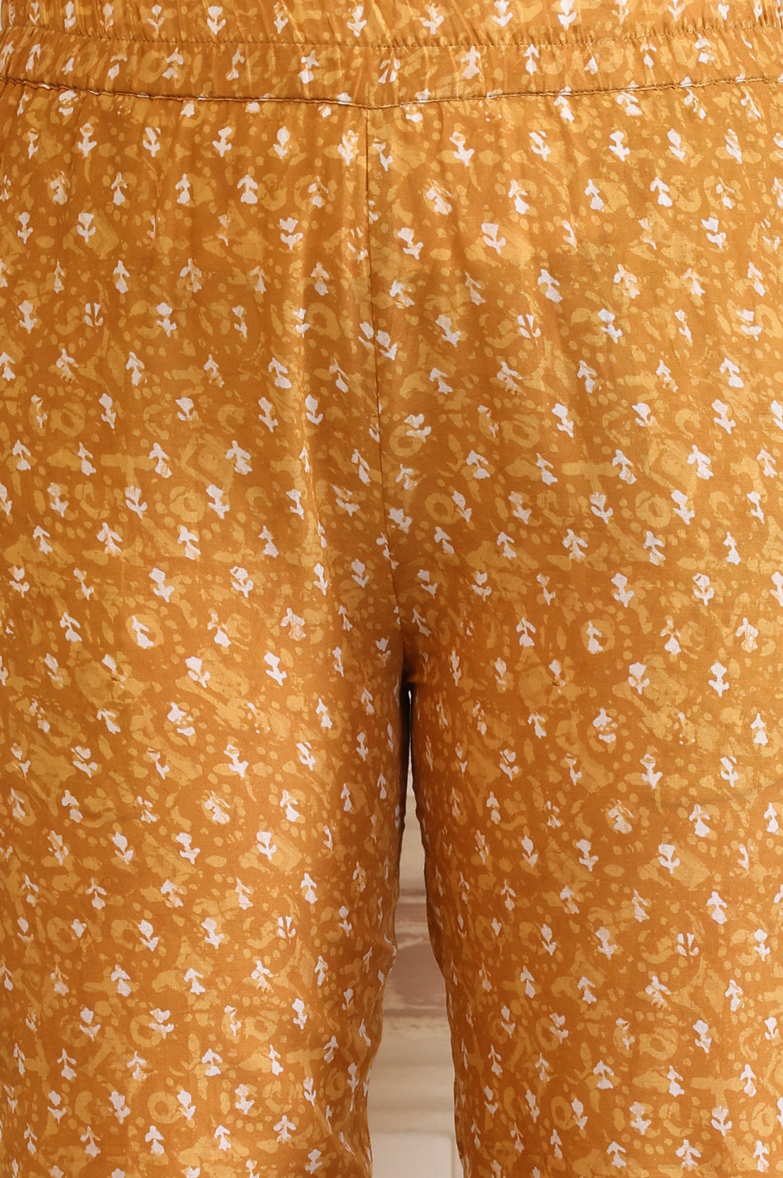 Yellow Printed Straight Cotton Band Collar Kurta and Trouser Co-ord Set