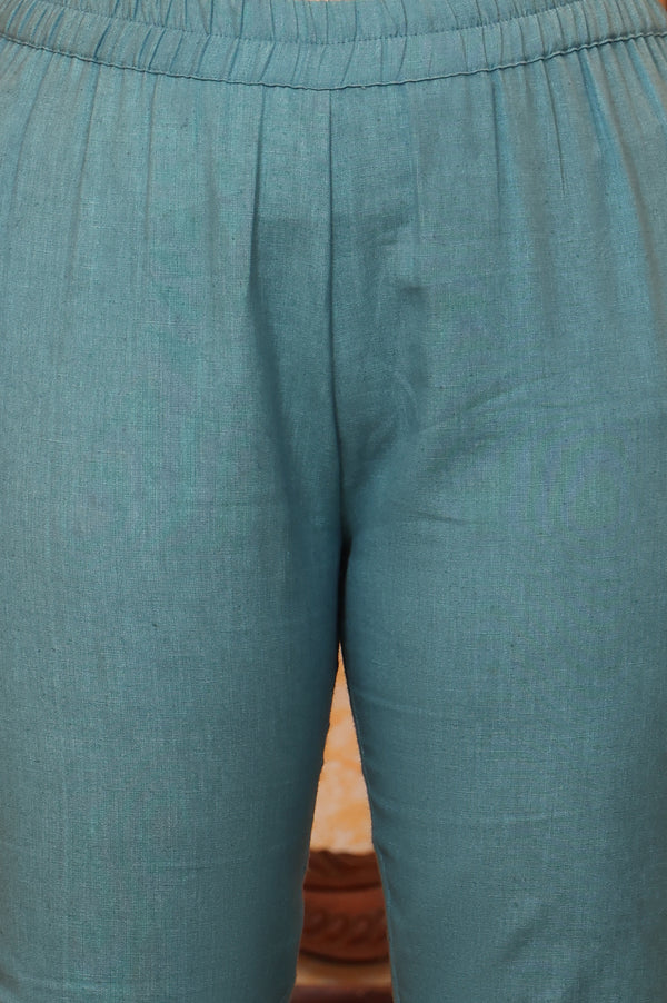 Blue Botanical Printed Tape Embroidered Anarkali Kurta, Trouser and Dupatta Set