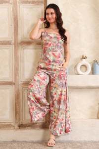 Pink Floral Printed Straight Spaghetti Top and Palazzo Co-Ord Set