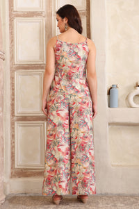 Pink Floral Printed Straight Spaghetti Top and Palazzo Co-Ord Set