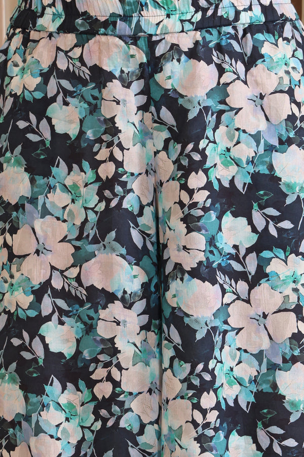 Navy Blue Floral Printed Halter Neck Top and Palazzo Co-Ord Set