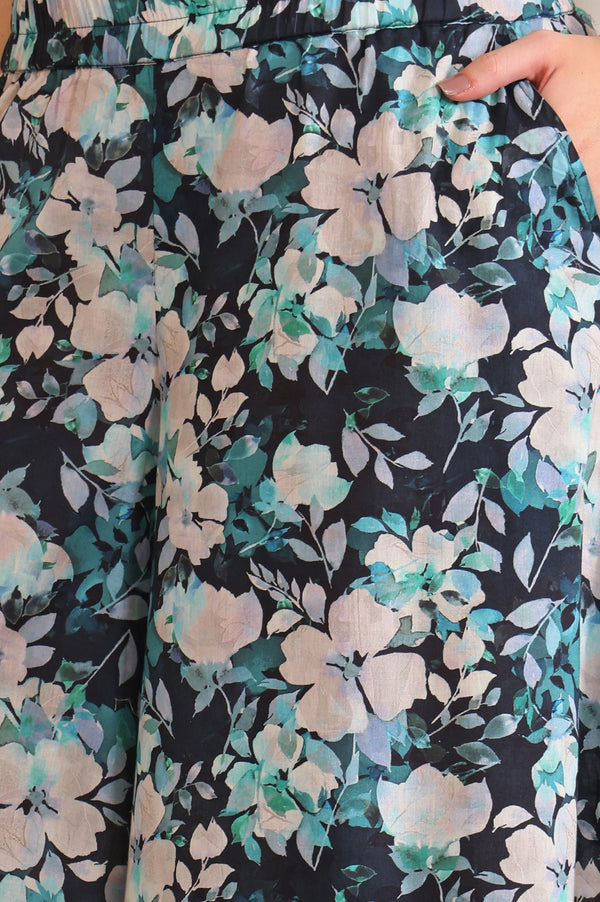 Navy Blue Floral Printed Halter Neck Top and Palazzo Co-Ord Set