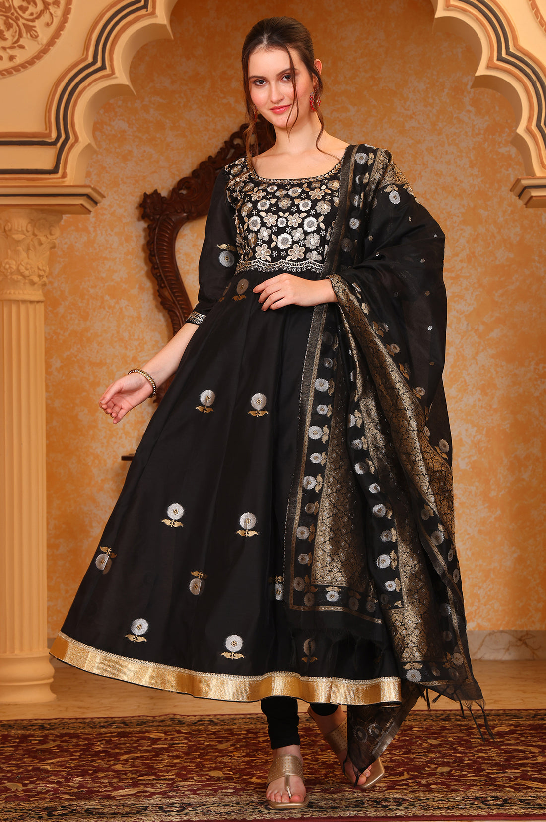 Buy Black Metallic Embroidered Anarkali Jacquard Kurta, Tight and Dupatta Set Online for Woman | Shop for Aurelia Buy Black Metallic Embroidered Anarkali Jacquard Kurta, Tight and Dupatta Set Online for Woman | Shop for Aurelia